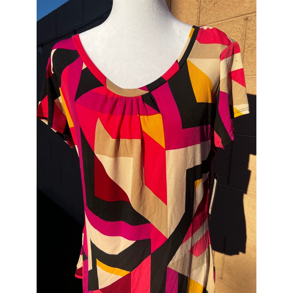 Worthington Womens Large Geometric Abstract Scoop Neck Short Sleeve Top NEW